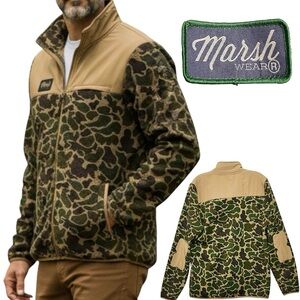 Marsh Wear Jacket Sz M Bogard Camo Fleece 3/Zip/Pockets Elbow/Patch Rib/Knit